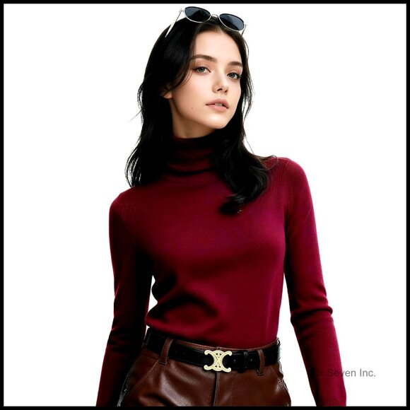 Sweaters - Fitted Turtleneck Sweater Long Sleeve Pullover Knitted Warm